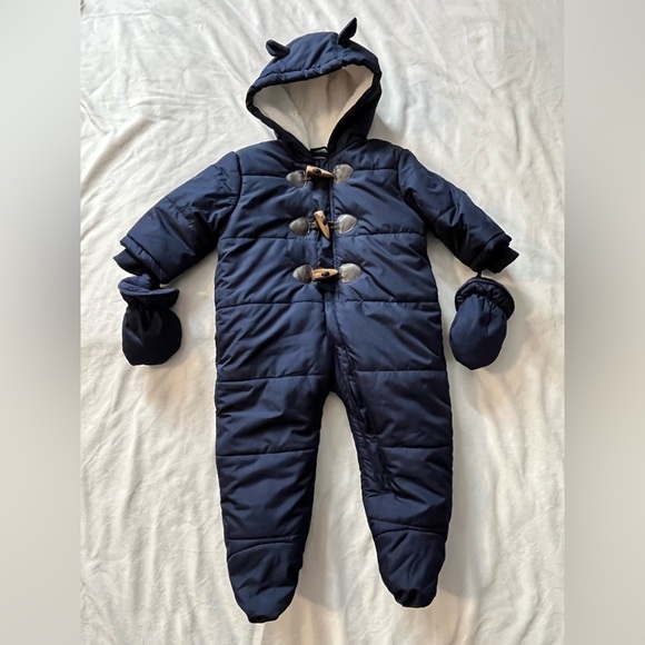 Children’s Place Navy Blue Infant Baby One Piece Snowsuit & Mittens 6-9 Months - Picture 1 of 14